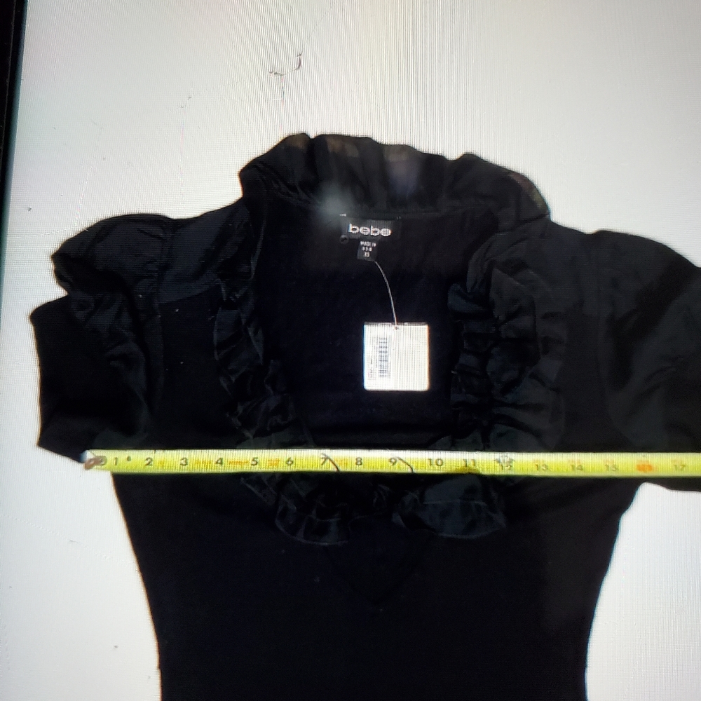 Bebe NWOT Puff Sleeve Ruffle Dress — (tag fell off). Never worn - Picture 5 of 11